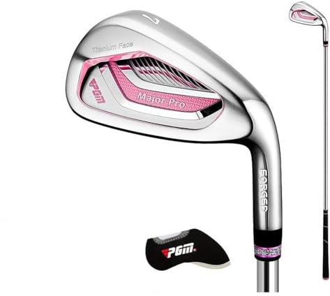 Golfklubb dam #7 järn med golphuvudskydd, 52 g kolskaft tävling golfjärn för damer, lätt titan slag yta (stålklubb)