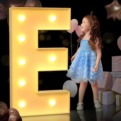 HYQFSAD 4ft Marquee Letter Lights Large LED Light up Letters for Party Decoration, Pre-Cut Thick Foam Board Mosaic Letter Kit with Light Bulbs for Wedding Party Home Bar Decor (Color : Letter E)