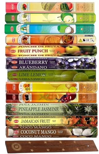 HEM 12 unique Fruity Incense Sticks Variety Pack, with BURLAS incense sticks Holder