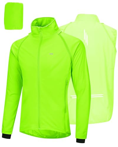 33,000ft Fahrradjacke Herren Wasserdicht Atmungsaktiv UV-Schutz Leicht Fahrradweste mit Abnehmbaren Ärmeln, Reflektierend Regenjacke Laufjacke Packbare Jacke für Männer Grün 2XL