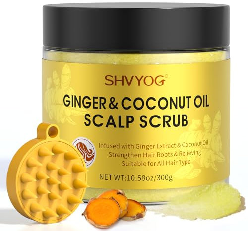 SHVYOG Scalp Scrub, Ginger Scalp Exfoliator, Scalp Exfoliator Scrub for Build Up, Hair Stenghten Hair Treatment Nourishing Detox Hair Care with Scalp Massager, 10.58 OZ