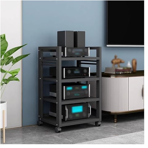 4/5 Tier Media Stand Audio/Video Component Cabinet, Modern AV Cabinet, Entertainment Stereo Component Storage Rack, Sturdy Record Player Turntable Media Unit For Gaming, Living Room Home Office(Black,