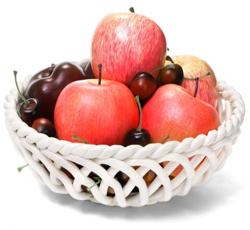 ZAVOOS Frutero de cerámica, cesta decorativa para frutas con agujeros, soporte grande para frutas y verduras de 9.7 pulgadas, cuenco para servir mesa de cocina