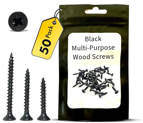 Black Pozi Countersunk Wood Screws – 3.5 x 25mm – Multi-Purpose Self Tapping Screws for Hardwood, Softwood, MDF & Chipboard – 50 Pack