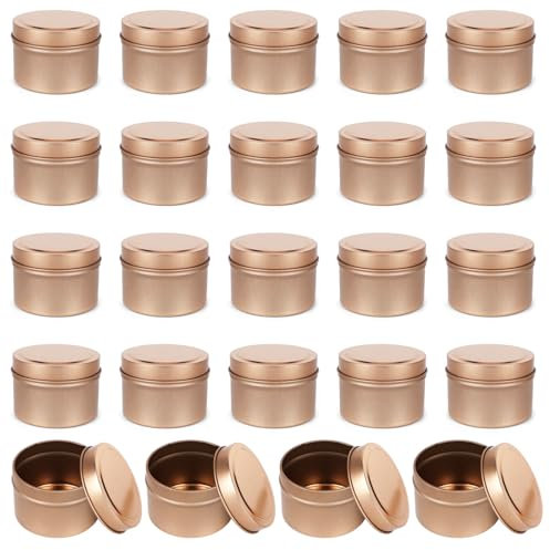 Tutamaz 24 Stück Kerzendosen 4oz,Leer Kerzendosen aus Metall mit Deckel,Kerzengläser zum Kerzen Gießen,Runde Kerzengläser für Kerzen,Handwerk,Schmuck,Kosmetik DIY-Kerzenherstellungszubehör(Roségold)