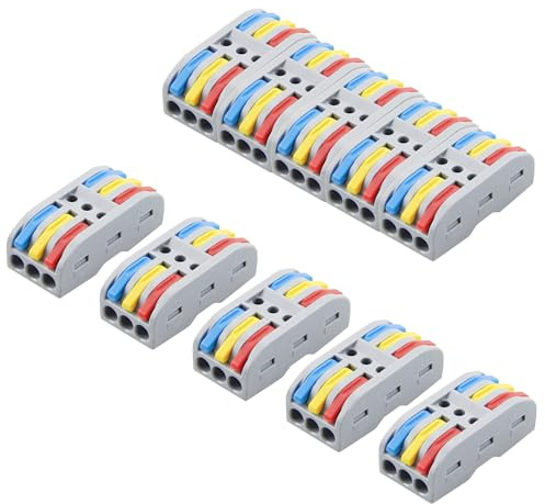 ALITOVE 3 Wire Splice Connectors 10pcs Quick Connect Wire Connectors Push-in Lever Nuts Compact Inline Terminals for Electrical Wire Splicing Project, 28-12 AWG, 3 in 3 Out