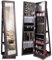 COSTWAY Armoire à Bijoux Pivotante à 360 Degrés, Organisateur de Bijoux sur Pieds, avec Grand Miroir Psyché et Etagère de Rangement à L’Arrière (Brun Foncé)