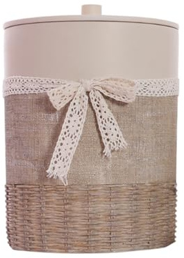 Exquisita cesta de basura beige para dormitorio, oficina en casa, elegante, ligera, para sala de estar, cocina, contenedor de basura de tamaño pequeño
