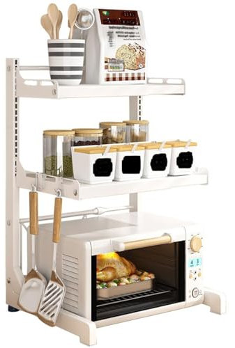 Meuble Micro Onde Support De Four À Micro-ondes Cuisine Cuiseur À Riz Four Four Multifonctionnel Support De Comptoir Double Couche Support D'assaisonnement Télescopique Maison Etagere Micro Ondes(Seco