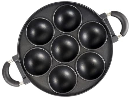 Hierro Muffin Pan - Heavy Duty Bizcocho Baking Tray, Pre sazonado Bakeware | 7 taza de hierro fundido galleta sartén, no - molde para hornear panecillo, ronda de utensilios de cocina para bollos y pan