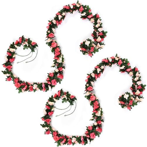 2 Pack Artificial Flowers for Decoration,2.4m Flower Garlands Fake Rose Vines, 45 Simulated Roses,Artificial Flower Vine Hanging Plant Rose Garlands for Outdoor Indoor Wedding Wall Badroom Decor