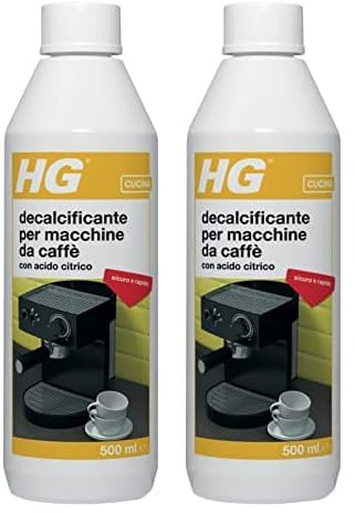HG Coffee Machine Descaler Decalcificante per Macchine da Caffè, Rimuove e Aiuta a Prevenire il Calcare Resistente, Formula di Acido Citrico Biodegradabile e Inodore, 500 ml (Confezione da 2)