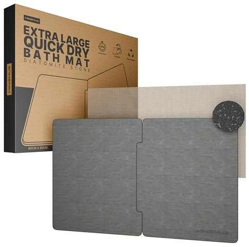 Minismus Tappeto Bagno Assorbente Puzzle in Diatomite 80x50 cm Grigio Scuro - Tappeto Doccia Assorbente - Tappetino da Bagno in Pietra (Grigio Scuro)