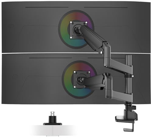 Ergounion Dual-Monitorarm für 33-124 cm (13-49 Zoll) Ultraweit-Bildschirme, robuste Monitorhalterung für 2 Monitore bis zu 20 kg, vollbeweglicher, vertikaler gestapelter Dual-Monitorarm