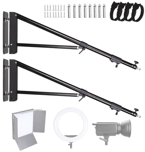 FEIFANTEAM 2er-Pack Wandmontage dreieckiger Ausleger Boom Arm 180cm, Ringlichthalterung, Deckenlichtständer, 180° Flexible Drehung für Studio-Videolicht, Blitz, Fotografie, Softbox, Reflektor