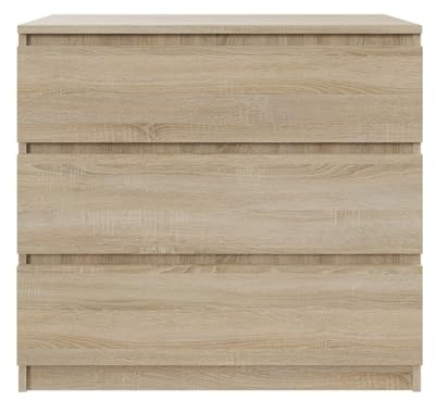 SoDREAMER Kommode mit 3 Schubladen 80 cm | Farbe: Sonoma-Eiche, Ideal für Schlafzimmer, Wohnzimmer, Kinderzimmer und Büro | Geräumige Kommode| Modernes Design | 80x75x40 cm