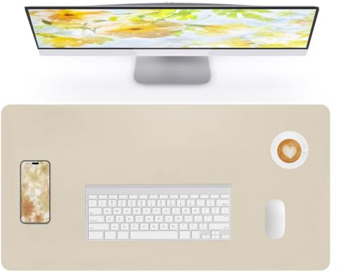 Lllunimon Cuero Almohadilla de Mesa para el ratón Desk Pad Large Mouse Pad Mat Antideslizante Tabla Computadora Portátil Bloque de escritura Oficinas y Familias (Beige claro, 80x40cm)