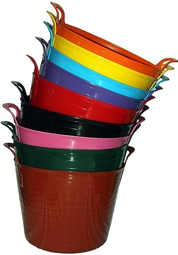 Easy Shopping 26 Litre Garden Home Large Robust Flexi Tubs - Set of 5 - Mixed Assorted Colours Randomly Picked - Multi Purpose Polyethylene Flexible Rubber Storage Container Buckets