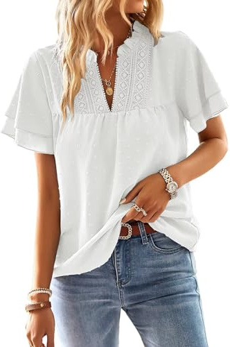 TUUHAW Ropa Mujer Camiseta Manga Corta con Cuello en V Blanco XL