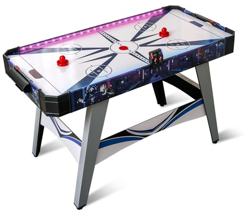 COSTWAY LED Airhockey Tisch, Air Hockey Spieltisch mit 12V Motor, 2 Schiebern & Pucks, Lufthockey elektrisch mit LED-Anzeigetafel, Tischhockey Eishockey für Kinder Erwachsene, 137 x 65 x 86 cm