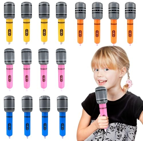 JSMTKJ Conjunto de 16 Micrófonos Inflables para Fiestas, Accesorios Decorativos Inflables, Juguetes para Party para Decoración, Animación y Regalos de Celebración Musical