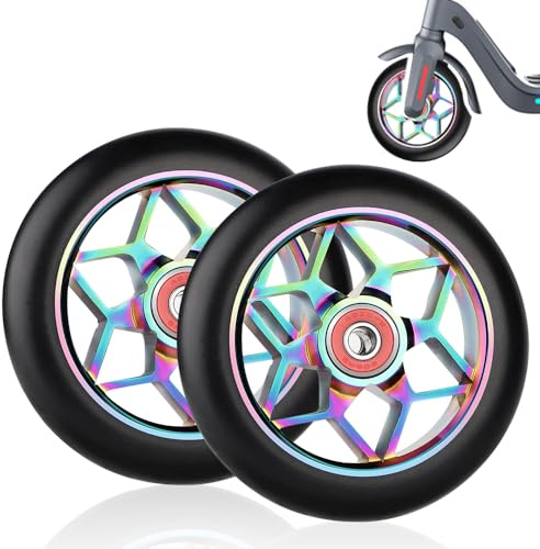 Abiemuce 2 Stück 110mm Stunt Scooter Reifen, Stunt Scooter Rollen mit ABEC, 9 Kugellager, Ersatzräder für Scoot-e-r 88A, Aluminium Rutschfest, Stoßdämpfend und Leise, Geeignet für Allerlei Scooters