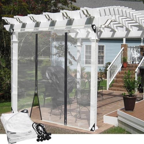 Clear Waterproof Tarpaulin Curtains with Zipper Door - Heavy-Duty Clear Tarps Side Panels for Greenhouse Patio Garden Pavilion - 6'x6.6' (1.8x2m) Outdoor Protection