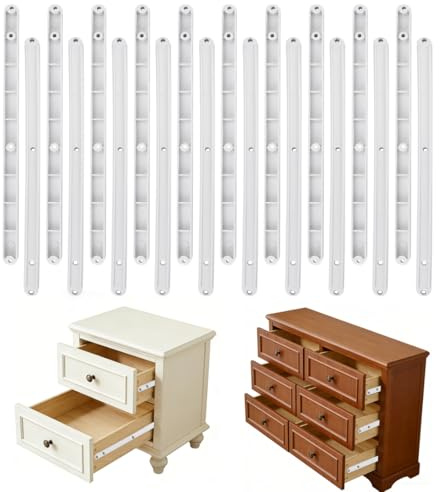 FuxFuis 10 Paires Glissières pour Tiroirs, Rail Tiroir Coulissant Blanc Coulisse Tiroir Rails de Guidage en Plastique 300mmx 16mmx 13mm pour Armoire/Tiroir/Table de Chevet