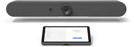 Logitech Rally Bar Mini All-in-One Conference Camera with VESA Mount & Tap Touch Controller with CAT5e Kit – 4K UHD PTZ Camera, 4x Zoom, Dual Speakers, 6 Mics, Oleophobic, Graphite (Renewed)