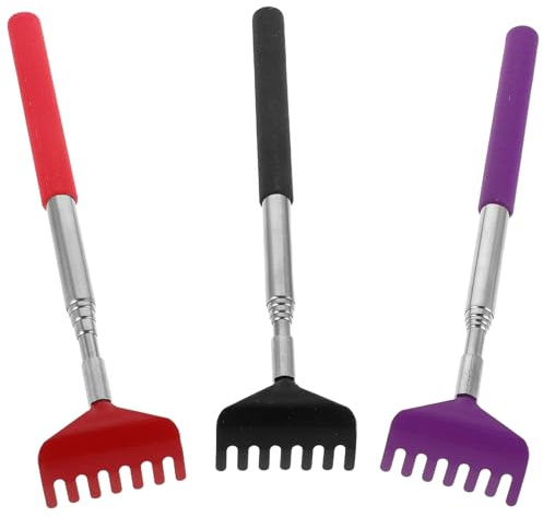 Ciieeo Rascador de Espalda Metálico Extensible 7 Puntas Masajeador Manual Portátil para Aliviar Picazón y Tensión Muscular Mango Largo Ergonómico Set de 3 Piezas Morado
