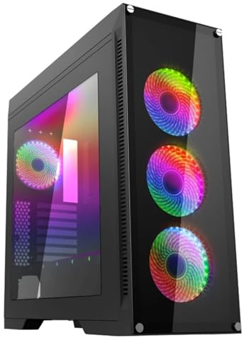 Full Tower ATX Gaming PC Case, Dual Tempered Glass Side Panels, Built-in ARGB Fans, Desktop Computer Chassis