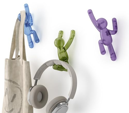 Umbra Buddy Wandhaken ohne Bohren, 3er-Set, Bunt Transparent | Pin-Point-Befestigung, hält bis 2,3 kg, für Flur Bad und Büro, einfache montage, recyceltes ABS