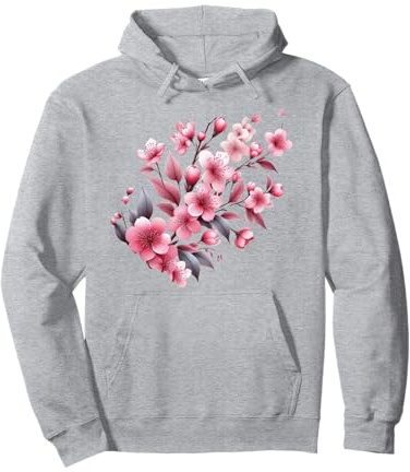 Fleur de Cerisier Rose Japonaise Sakura Fleur Fond Noir Sweat à Capuche