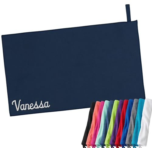 SMARTEON Handtuch mit Namen Bestickt – personalisiertes Microfaser Handtuch, Bade-, Dusch-, Sauna- oder Fitnesshandtuch, Handtücher mit Namen Bestickt für Kinder & Erwachsene (Light Navy, 120x70)