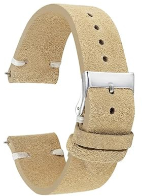 FYXT Handgjorda Klockband I Äkta Mockaskinn Klocktillbehör Khaki Retro Klockarmband 18 Mm 20 Mm 22 Mm 24 Mm Klockband(Khaki-White Line,24mm)