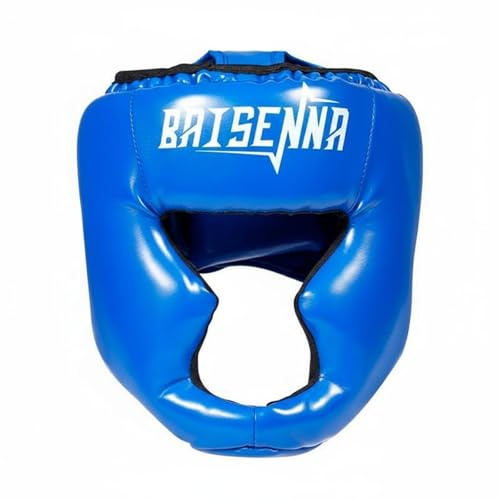 TISHITA Casco Protettivo Visiera Mentoniera Guancia Protezione Chiusura Regolabile Imbottitura Schiuma Design Confortevole Adatto per Training Mma Principianti Bambini Adulti, Blu, L