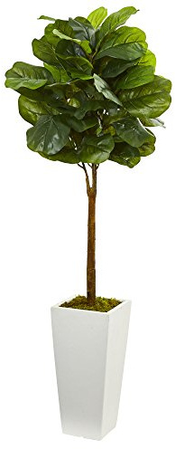 Nearly Natural 4ft. Fiddle Leaf Artificial Tree in White Tower Planter