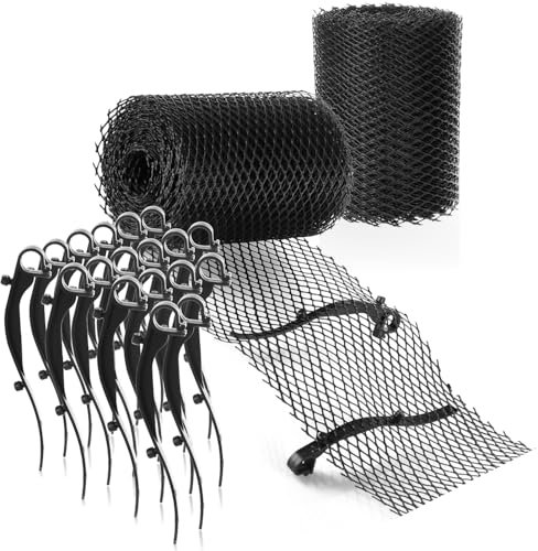 com-four® 16 Meter Rolle Dachrinnenschutz für Haus, Carport, Stall mit 20 Klammern - zuschneidbar - Regenrinnenschutz-Set - Laubschutz - Laubfang mit Befestigungsclips (Set 4 - Rolle 16m / 20 Clips)