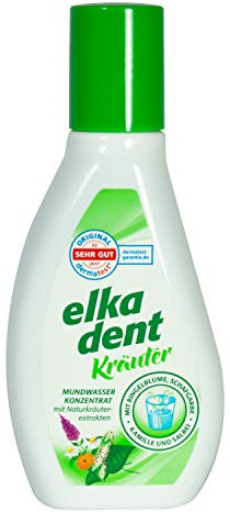 Elkadent Mundwasser Kräuter 125 ml – Mit Naturkräuter-Extrakten – Dermatologisch getestet „sehr gut“ – Mild & handlich für unterwegs