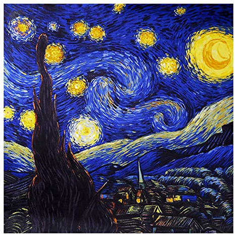 laprée - Sciarpa di Seta 100% Naturale Foulard di Seta Quadrato Scialle Donna Stampa Sciarpa Quadrata - La notte stellata di Vincent Van Gogh