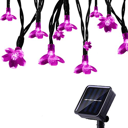 Tuokay Solar Lichterkette Außen, 50 LED Außenlichterkette mit Blumen (Rosa) | 8 funkelnde Modi, wasserdicht, für den Außenbereich, Gartenleuchten für Zuhause, Pavillon, Terrasse, Rasen, Ornament