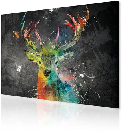decomonkey Bilder Hirsch Abstrakt 120x80 cm 1 Teilig Leinwandbilder Tiere | Strukturleinwand, Holzkeilrahmen, Bild auf Leinwand, Wandbild, Kunstdruck, Wanddeko, Wohnzimmer, Wanddekoration, schwarz