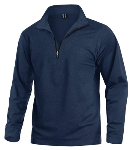 KEFITEVD Fleece Pullover Herren Atmungsaktiv Langarm Trainingsshirt Half Zip Sweatshirt Warm Longsleeve Wandershirt Sport Shirt Herbst Winter Männer Dunkelblau XL