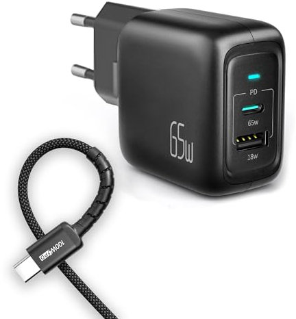 imuto Chargeur USB C, PD 65W GaN Tech Compact 2 Port USB C Livraison de Puissance Chargeur Mural avec iPhone 15/14/13/12/XS/Max/X/8, iPad Pro, MacBook, Galaxy et Plus