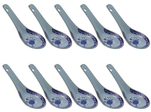 Cabilock 10pcs Ceramic Soup Spoons Chinese Style Spoons Kitchen Utensils for Asian Cuisine Dining Tableware Random Style