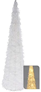 Pyramide LED blanche - 60 cm - Avec neige artificielle - Cône avec minuterie - Décoration d'hiver de Noël