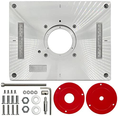 LYHLYA Piastra per fresatrice in alluminio per banchi per la lavorazione del legno, fresatrice per utensili per legno, fresatrice con anelli (rosso, 33 cm)