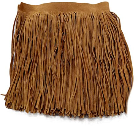 Yalulu 2 Meter Wildleder Fransen Band, Faux Wildleder Quasten Fransen Fransenborte Fransen Rock Kleidersack Fransenband DIY Saum Kleid Garment Apparel Dekoband (Hellbraun)