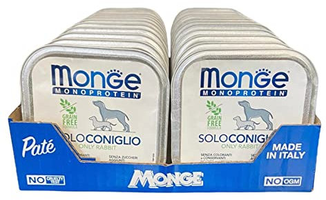Monge Monoprotein Hundefutter Nassfutter für Hunde nur Kaninchen, natürlich ohne Farbstoffe, Konservierungsstoffe und Zuckerzusatz 24er Pack (1 = 150 g)