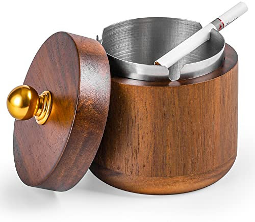 Hcssade Holzaschenbecher mit Deckel, winddicht, cooler Aschenbecher für den Innen- und Außenbereich, Aschenbecher für Raucher, Desktop-Räucheraschenbecher für Zuhause, Büro, Dekoration